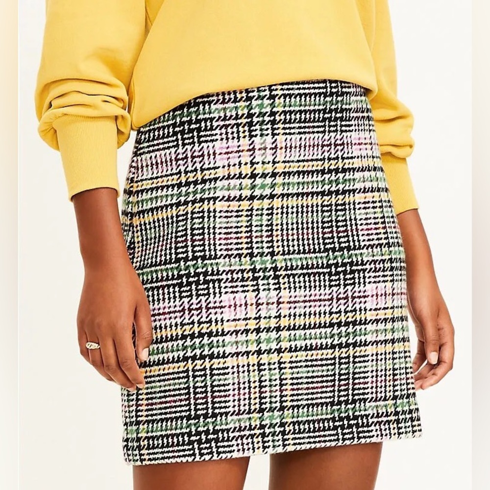LOFT Multicolor Plaid Wool Blend Shift Skirt, Size 8